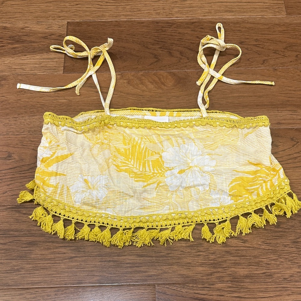 Skylar + Madison Yellow Floral Tassel Crop Top